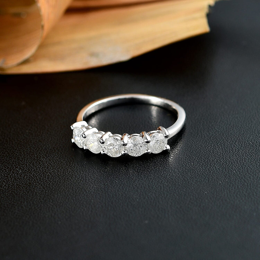 9K White Gold I3 G-H Diamond 5 Stone Ring 1.02 Ct.