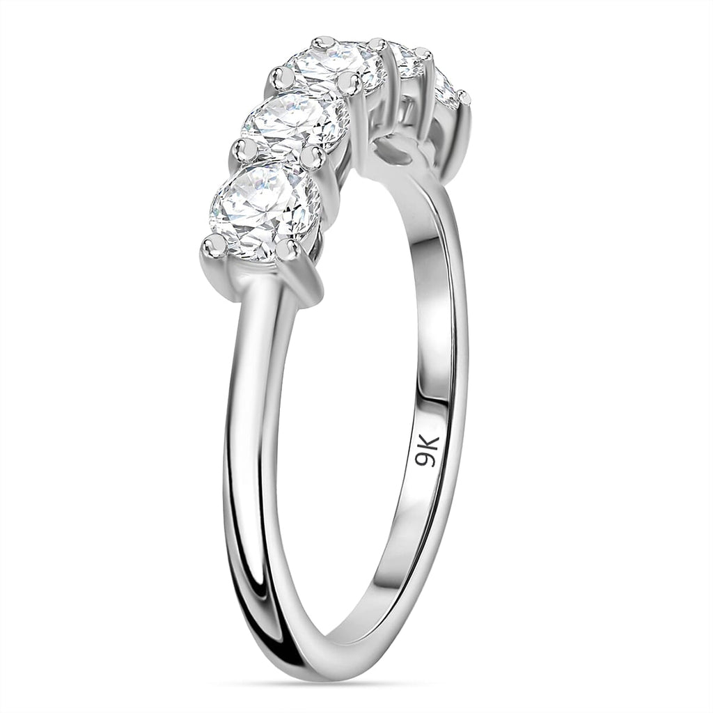 9K White Gold I3 G-H Diamond 5 Stone Ring 1.02 Ct.