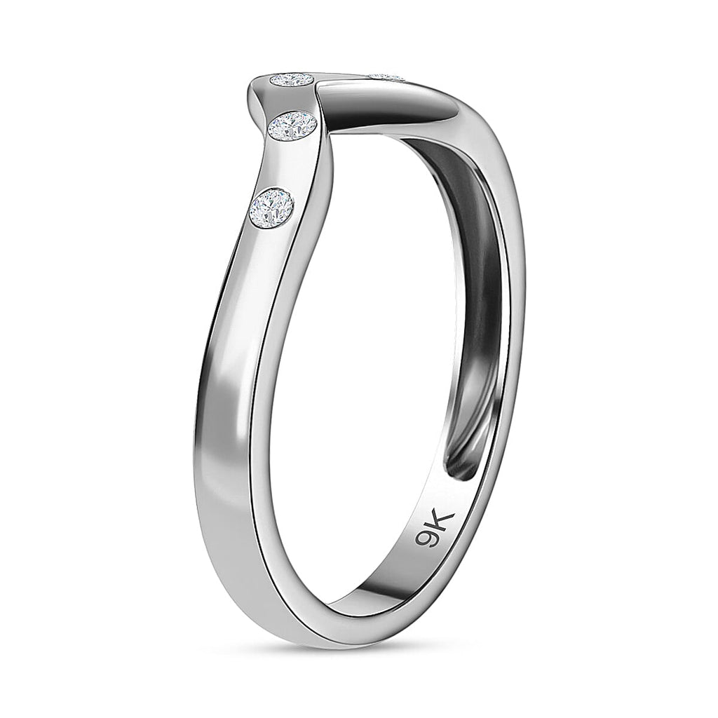 9K White Gold SGL Certified White Diamond Band Ring 0.08 Ct.