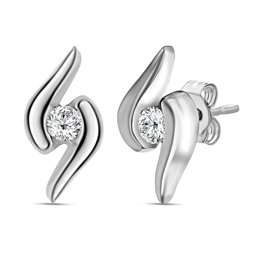 9K White Gold Diamond Swirl Stud Earrings 0.06 Ct