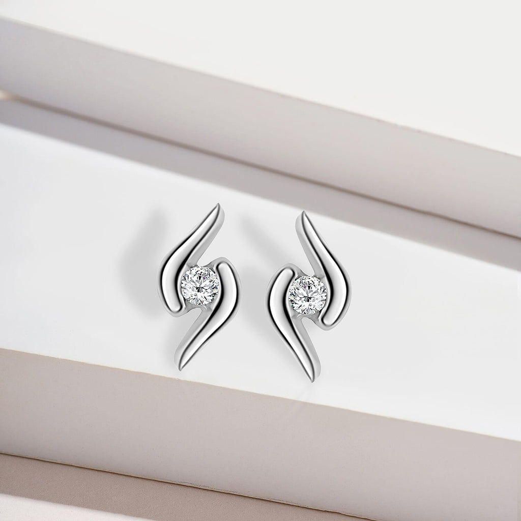 9K White Gold Diamond Swirl Stud Earrings 0.06 Ct