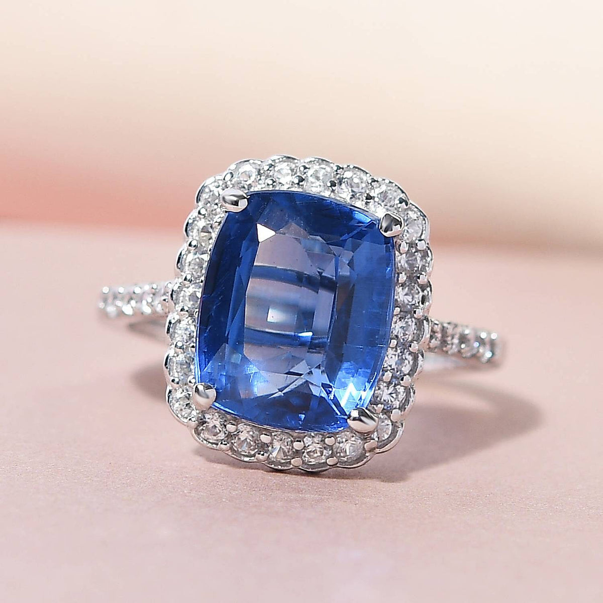 9K White Gold Kyanite Halo Ring with Natural Cambodian Zircon Ring 5.67 Ct. 8915071 2
