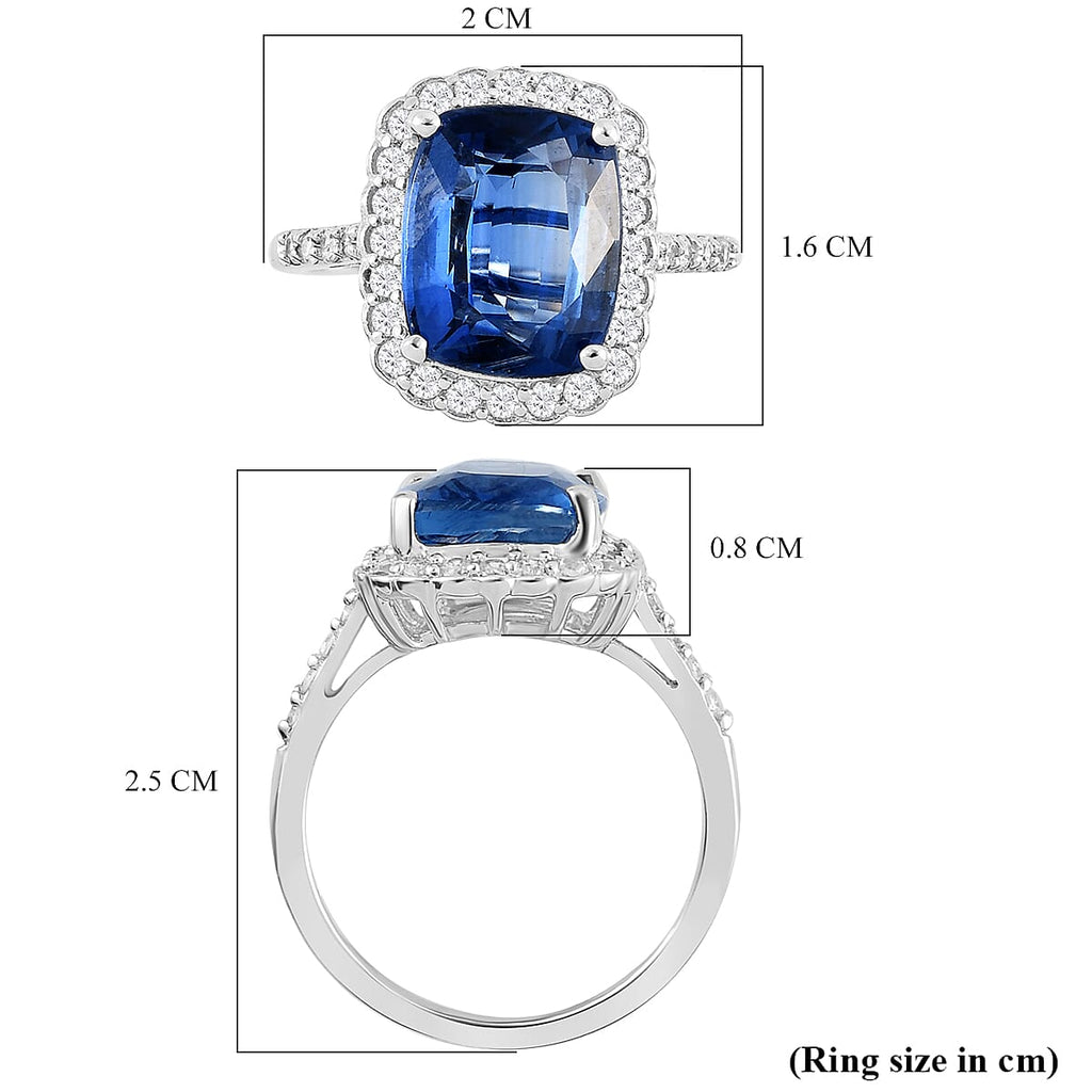 9K White Gold Natural Kyanite and Natural Zircon Halo Ring 5.67 Ct.