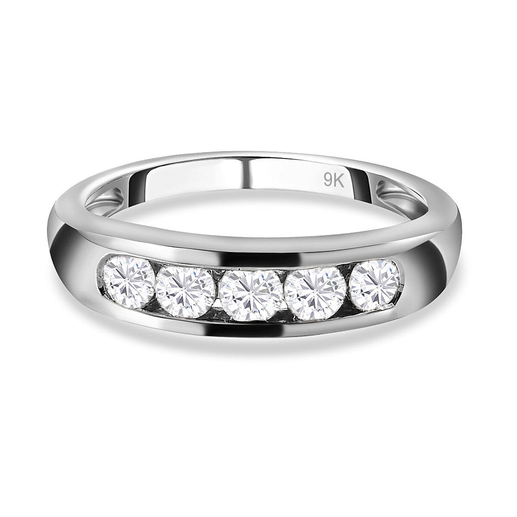 9K White Gold Moissanite 5 Stone Band Ring