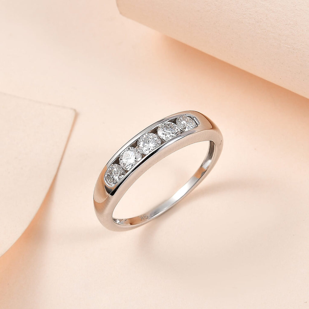 9K White Gold Moissanite 5 Stone Band Ring