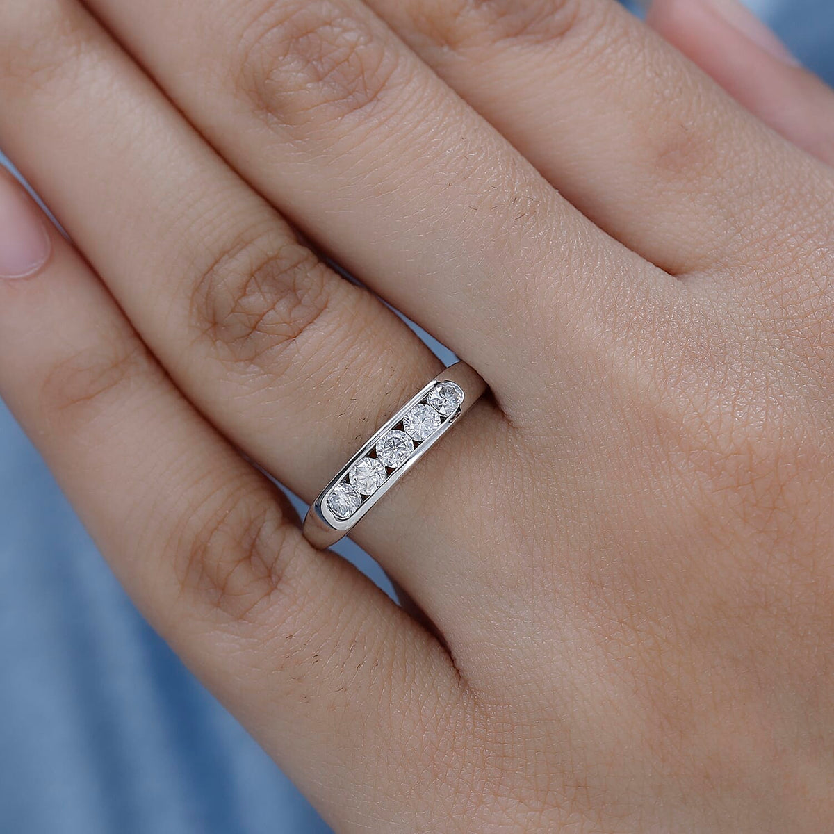 9K White Gold Moissanite 5 Stone Engagement Ring 7621568 2