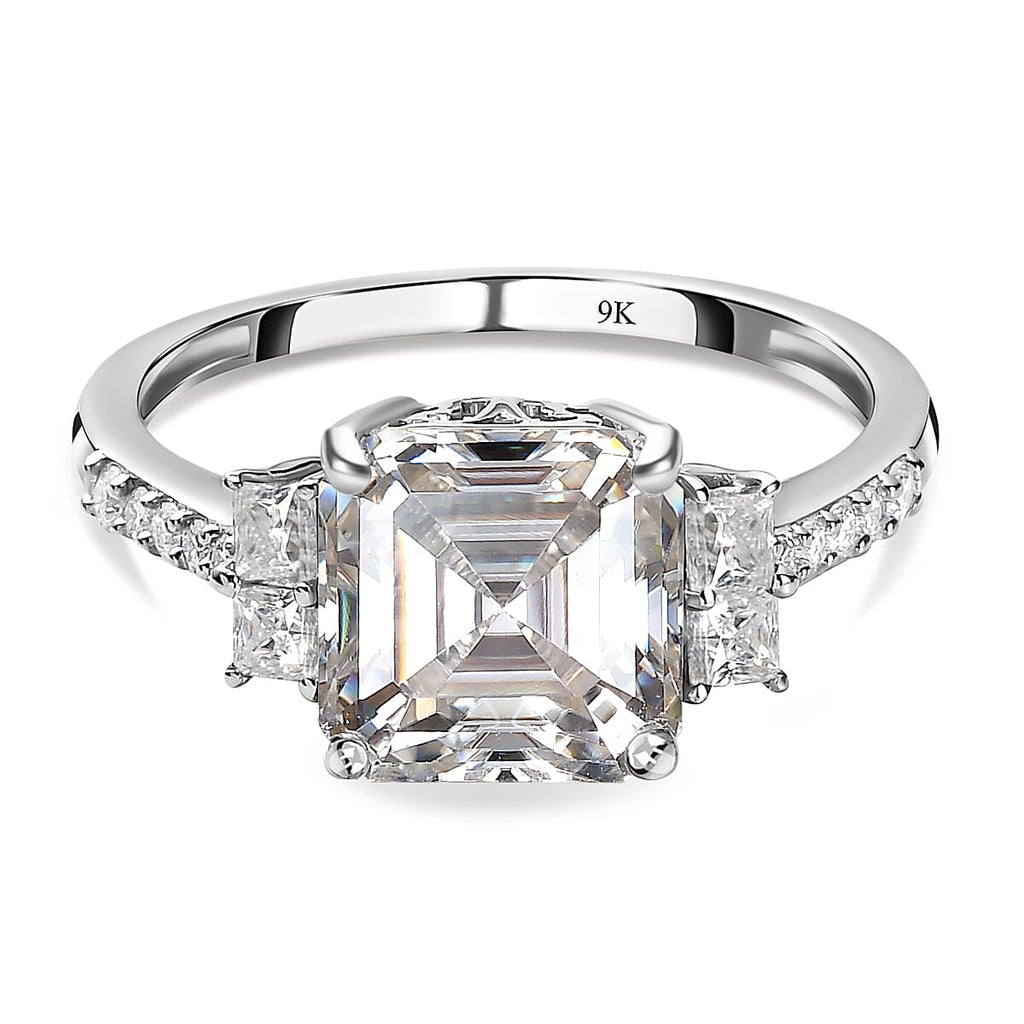 9K White Gold Moissanite (Asscher Cut) Ring 2.92 Ct.