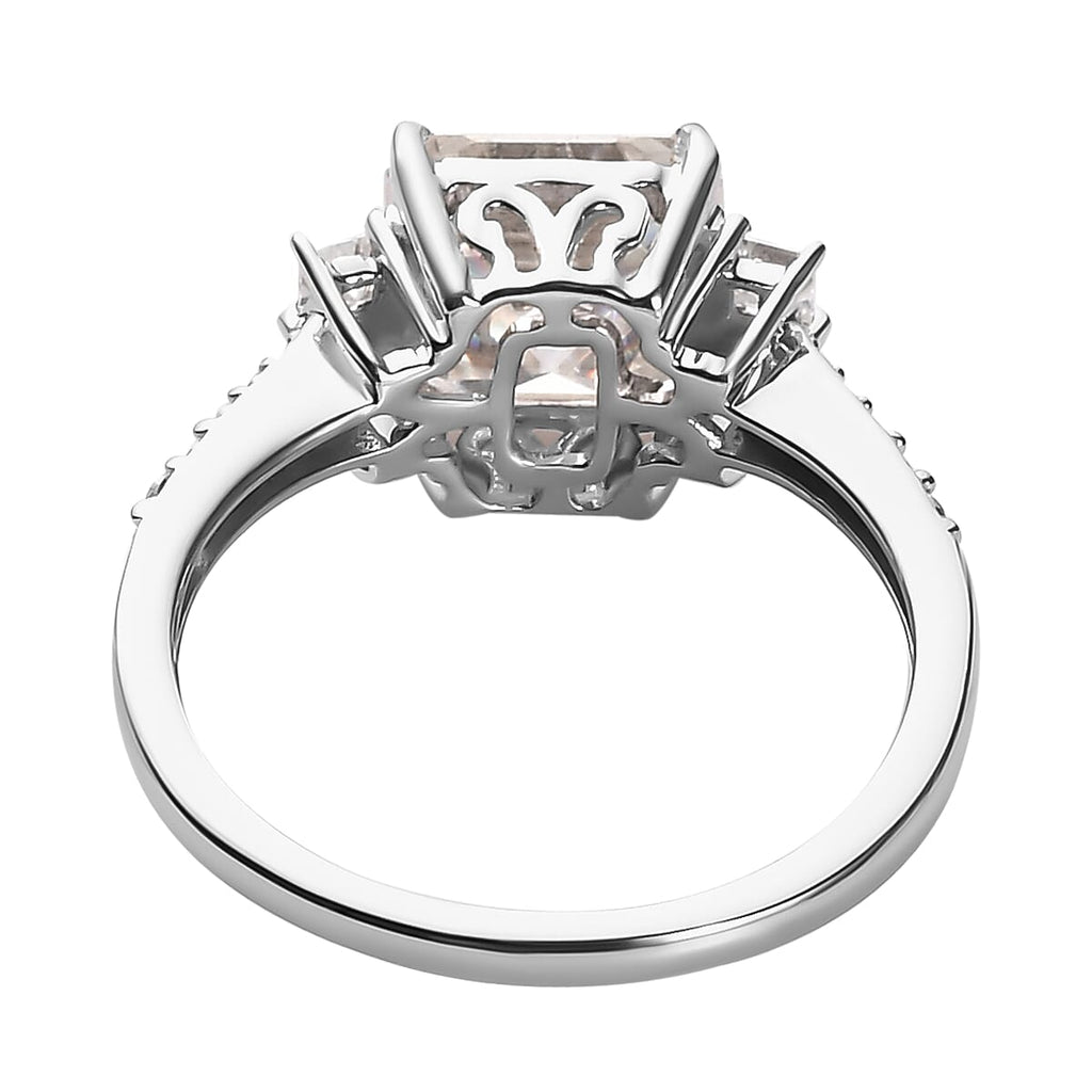 9K White Gold Moissanite (Asscher Cut) Ring 2.92 Ct.