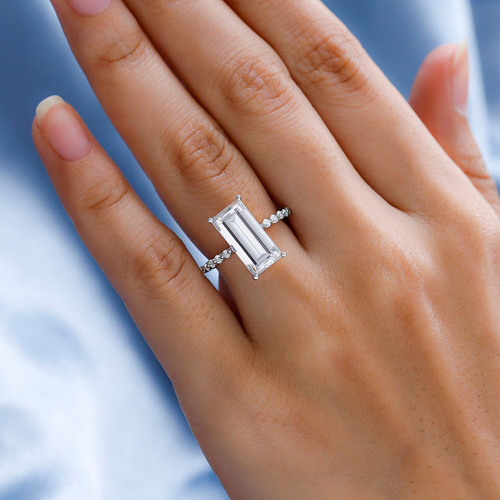 9K White Gold Moissanite Stone Ring 4.56 Ct.