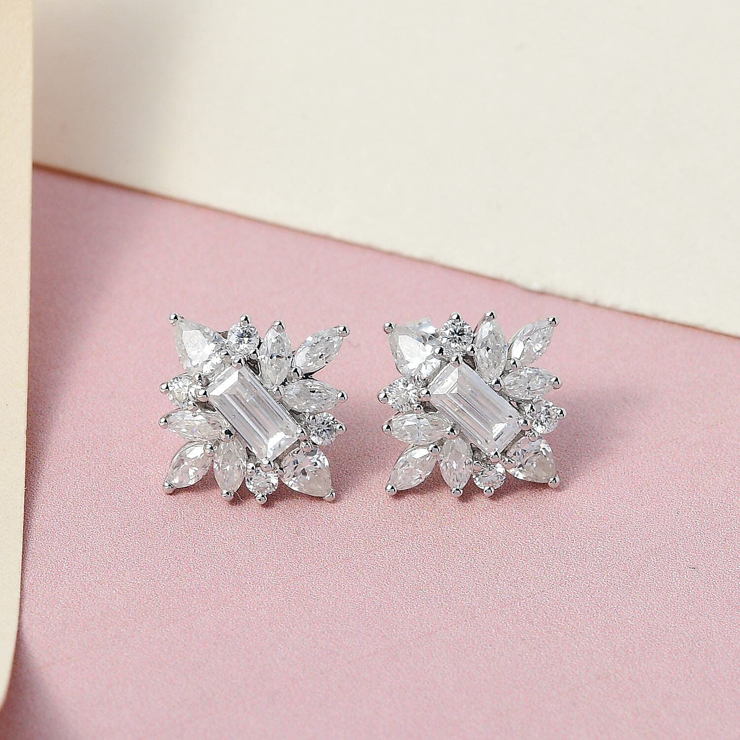 9K White Gold Moissanite Cluster Earring With post and Push Back Gem wt. 2.64 Ct. 7189354 1
