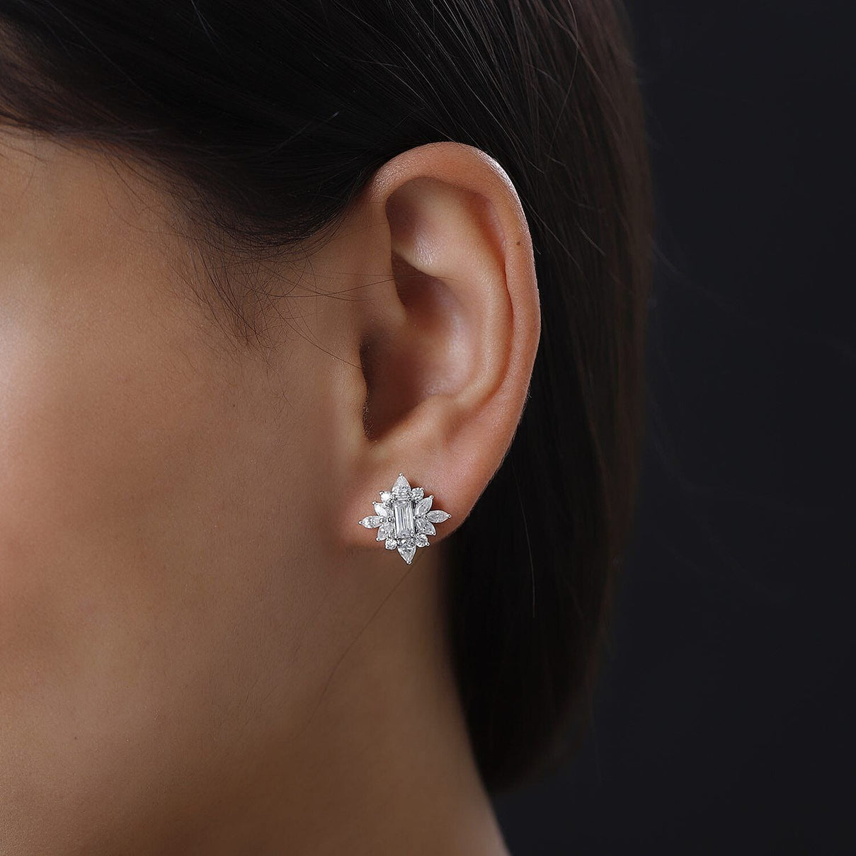 9K White Gold Moissanite Cluster Earring With post and Push Back Gem wt. 2.64 Ct. 7189354 2