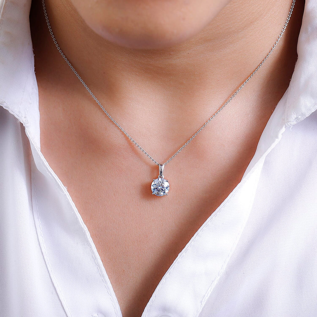 9K White Gold Moissanite Solitaire Pendant 1.78 Ct