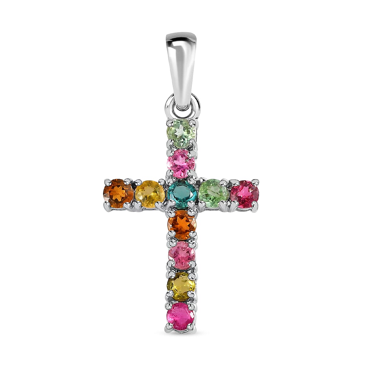 9K White Gold Multi-Tourmaline Cross Pendant 7257788 0