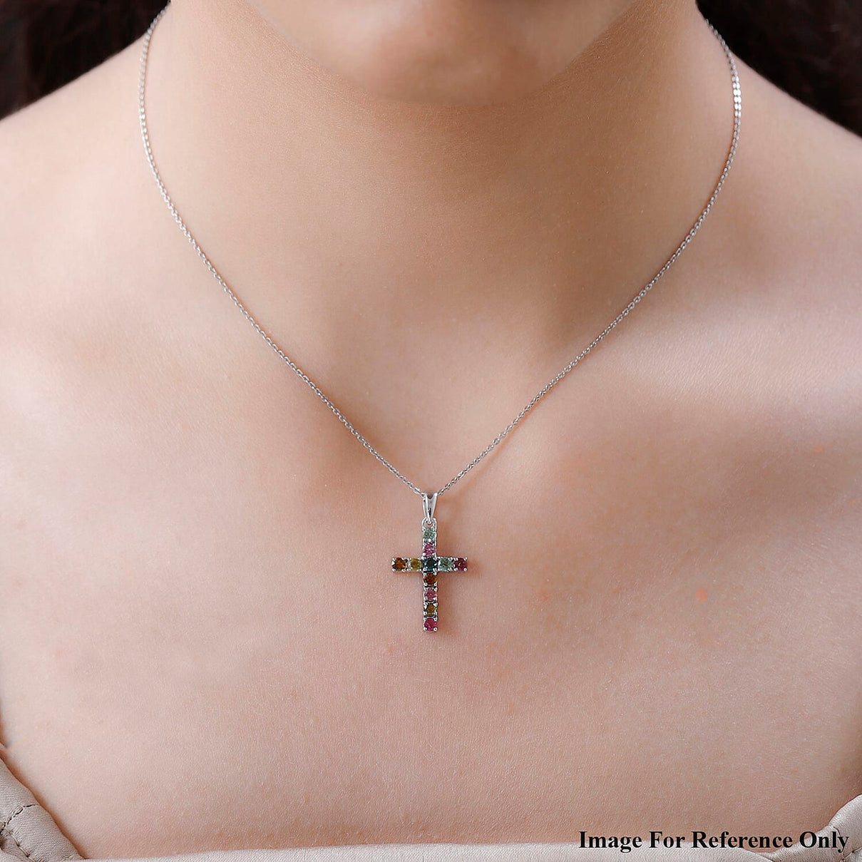 9K White Gold Multi-Tourmaline Cross Pendant 7257788 1