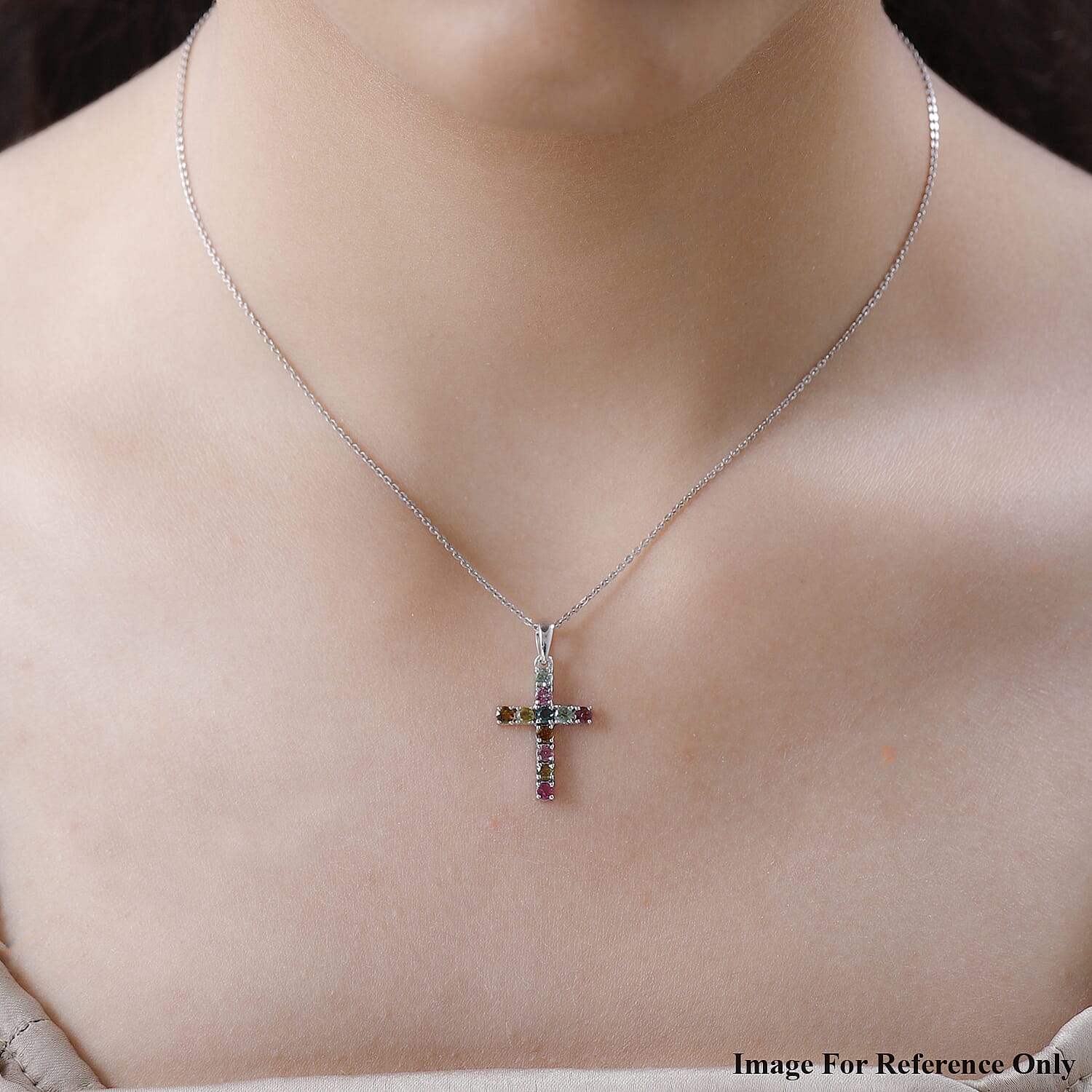 9K White Gold Multi-Tourmaline Cross Pendant 7257788 1
