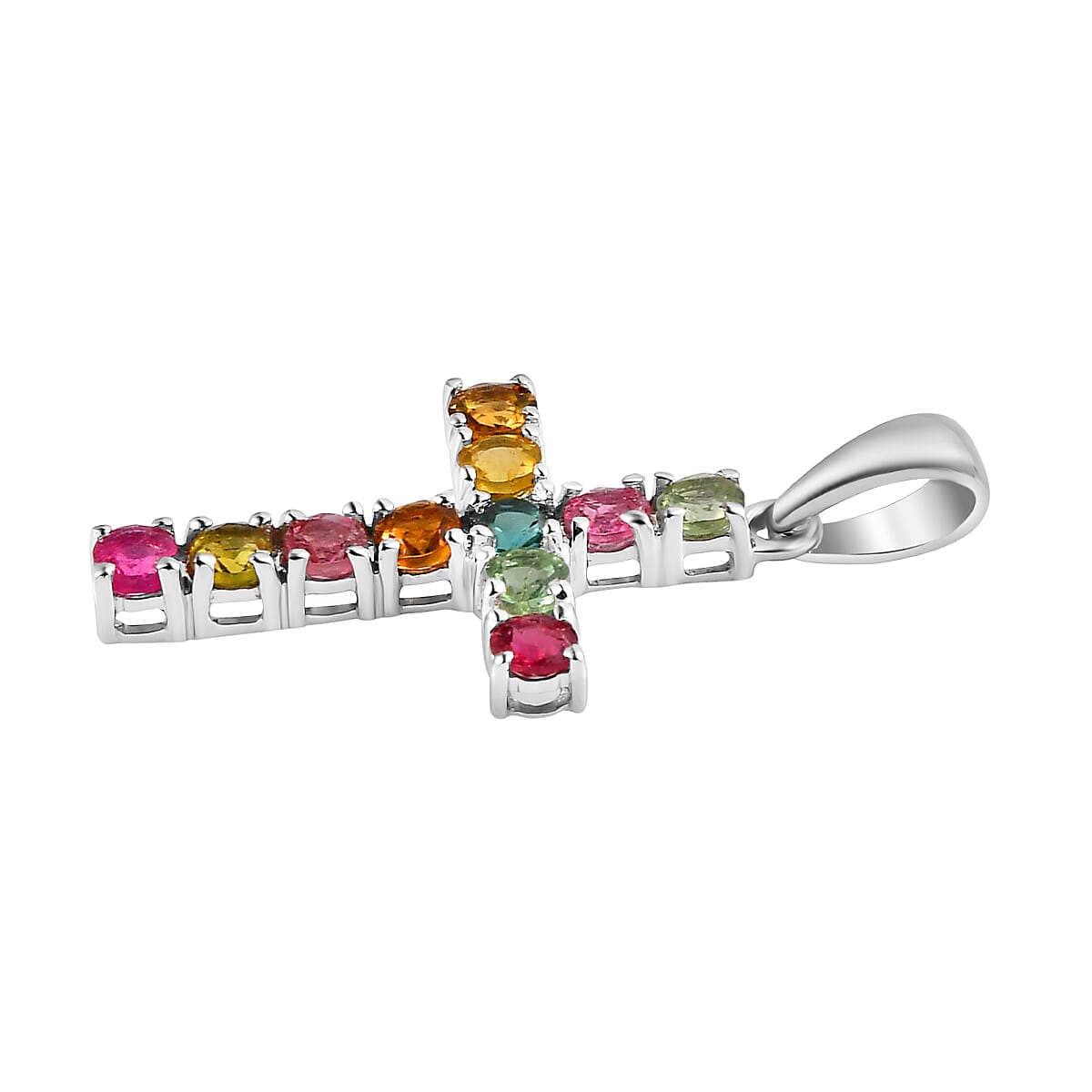 9K White Gold Multi-Tourmaline Cross Pendant 7257788 3