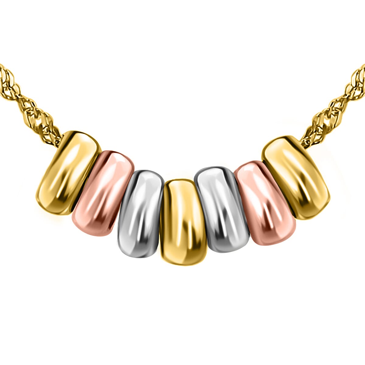 9K Three Colour Gold Mini 7 Lucky Rings Twist Curb Necklace 16 Inch 7488698 3