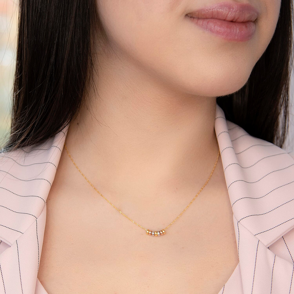 9K Three Colour Gold Mini 7 Lucky Rings Twist Curb Necklace 16 Inch 7488698 4