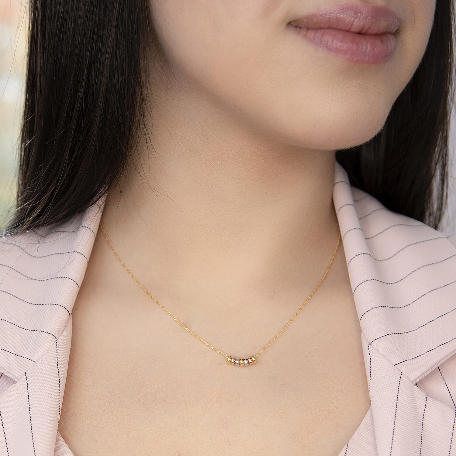 9K Three Colour Gold Mini 7 Lucky Rings Twist Curb Necklace 16 Inch 7488698 4