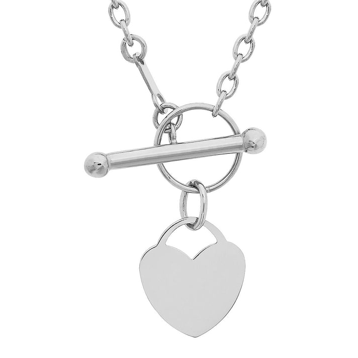 9K White Gold 11.8mm x 13.2mm Heart Charm T Bar Necklace 16 Inch 7343604 1