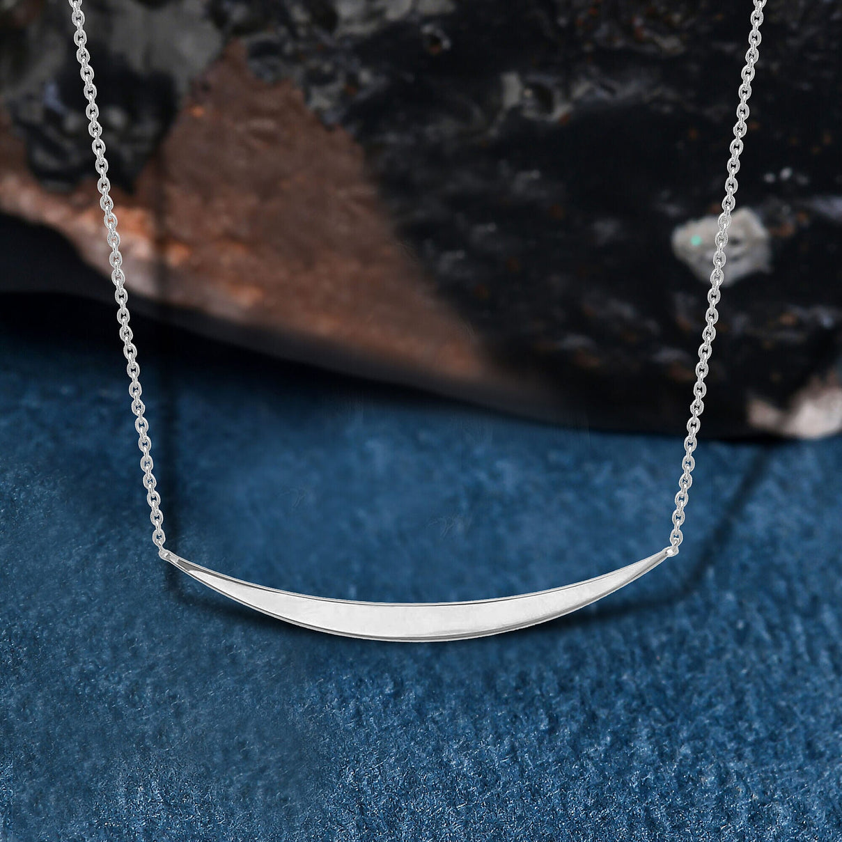 9K White Gold 41mm x 3mm Curved Bar Adjustable Necklace 16 Inch to 17 Inch 7445540 1