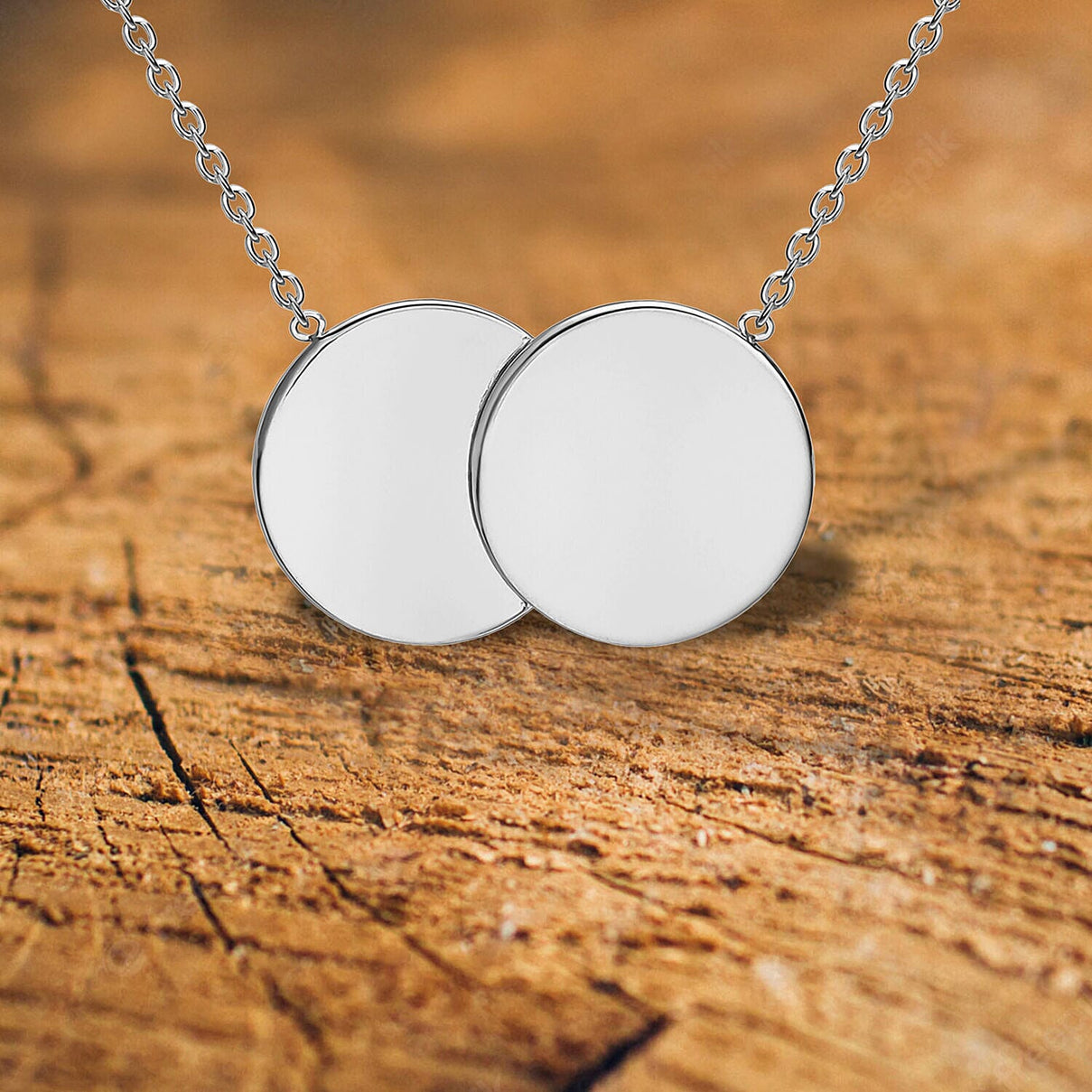 9K White Gold 16.8mm x 10mm Double-Disc Adjustable Necklace 16 Inch to 17 Inch 7445543 1