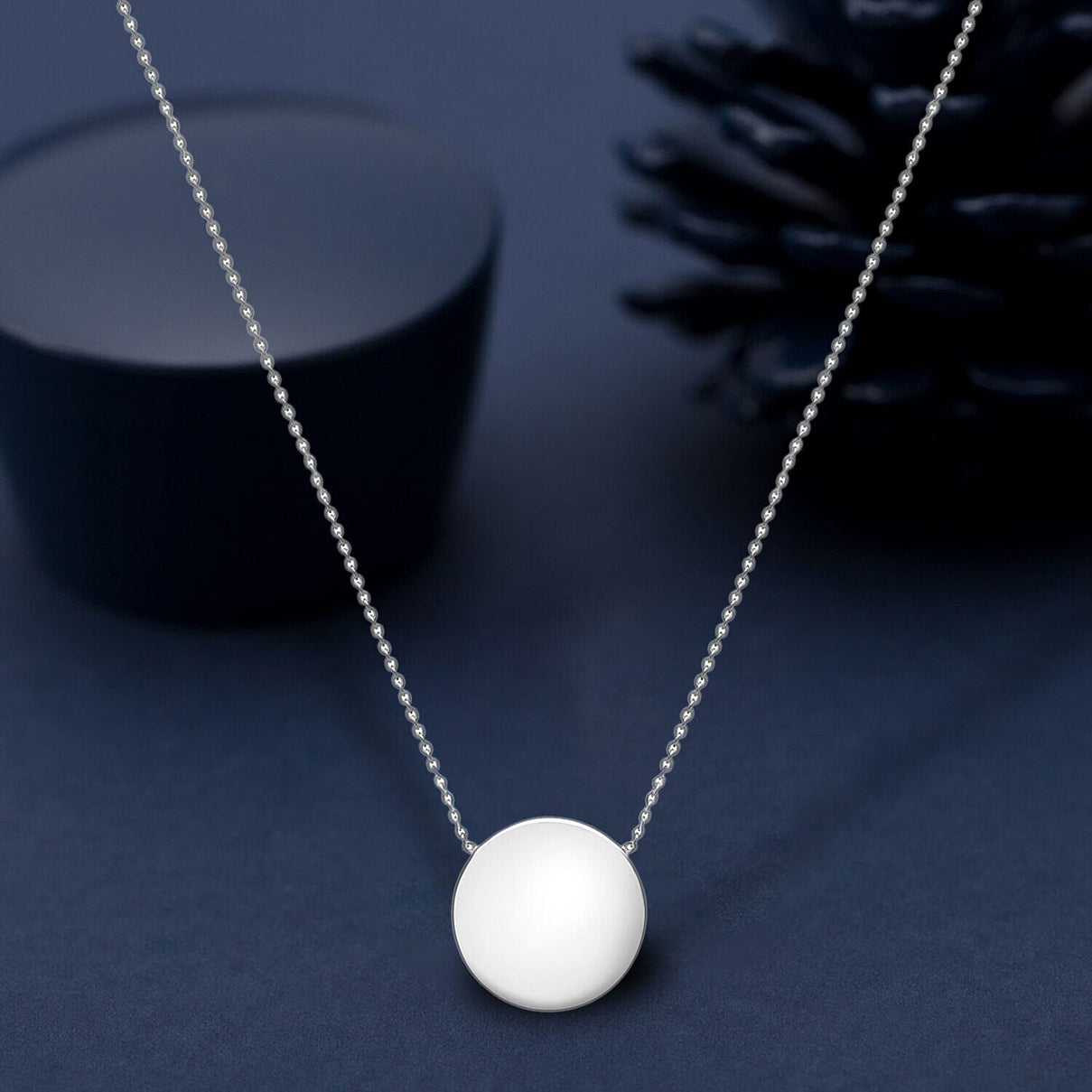 9K White Gold 15mm Disc Pendant Adjustable Necklace 16 Inch to 17 Inch 7445461 1