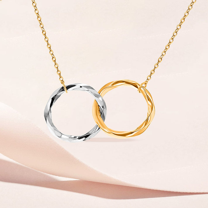9K Two Colour Gold Double Circle Interlink Necklace 17 Inch to 18 Inch 7343554 2