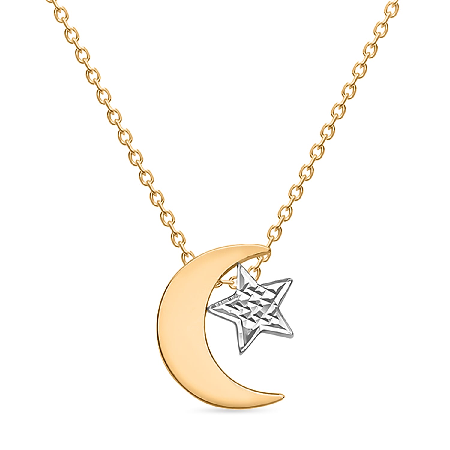 9K Two Colour Gold 10mm x 11.8mm Polished Moon and Diamond Cut Star Adjustable Necklace 17 Inch to 18 Inch 7343596 0