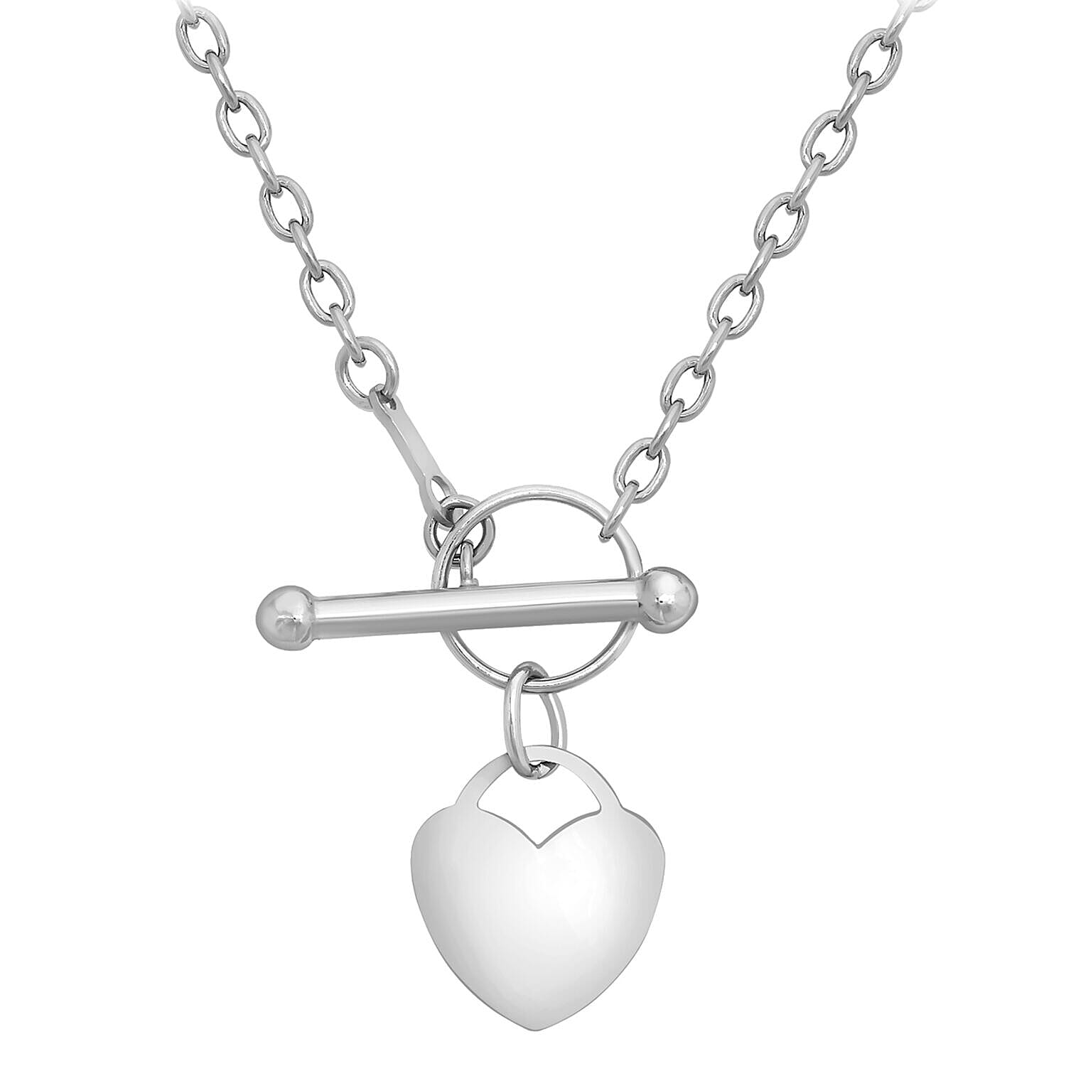 9K White Gold 11.8mm x 13.2mm Mini Heart Charm T Bar Necklace 18 Inch 7343674 0
