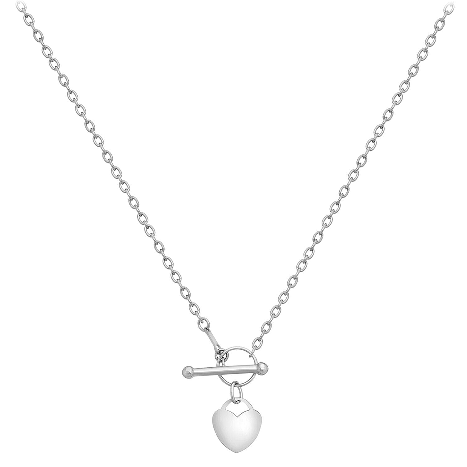 9K White Gold 11.8mm x 13.2mm Mini Heart Charm T Bar Necklace 18 Inch 7343674 1