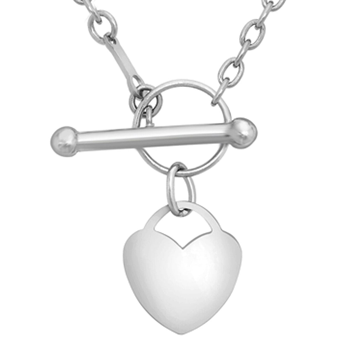 9K White Gold 11.8mm x 13.2mm Mini Heart Charm T Bar Necklace 18 Inch 7343674 2