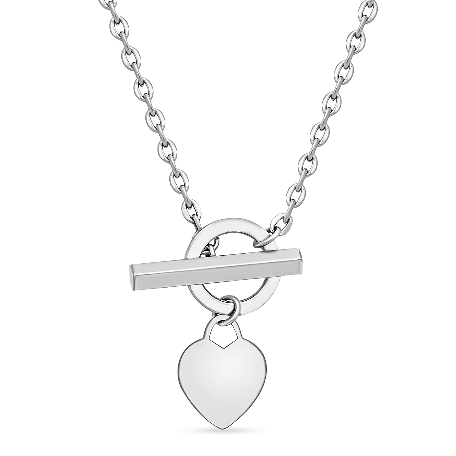 9K White Gold 13.4mm x 17.2mm Heart Charm T Bar Chain Necklace 18 Inch 7343602 0