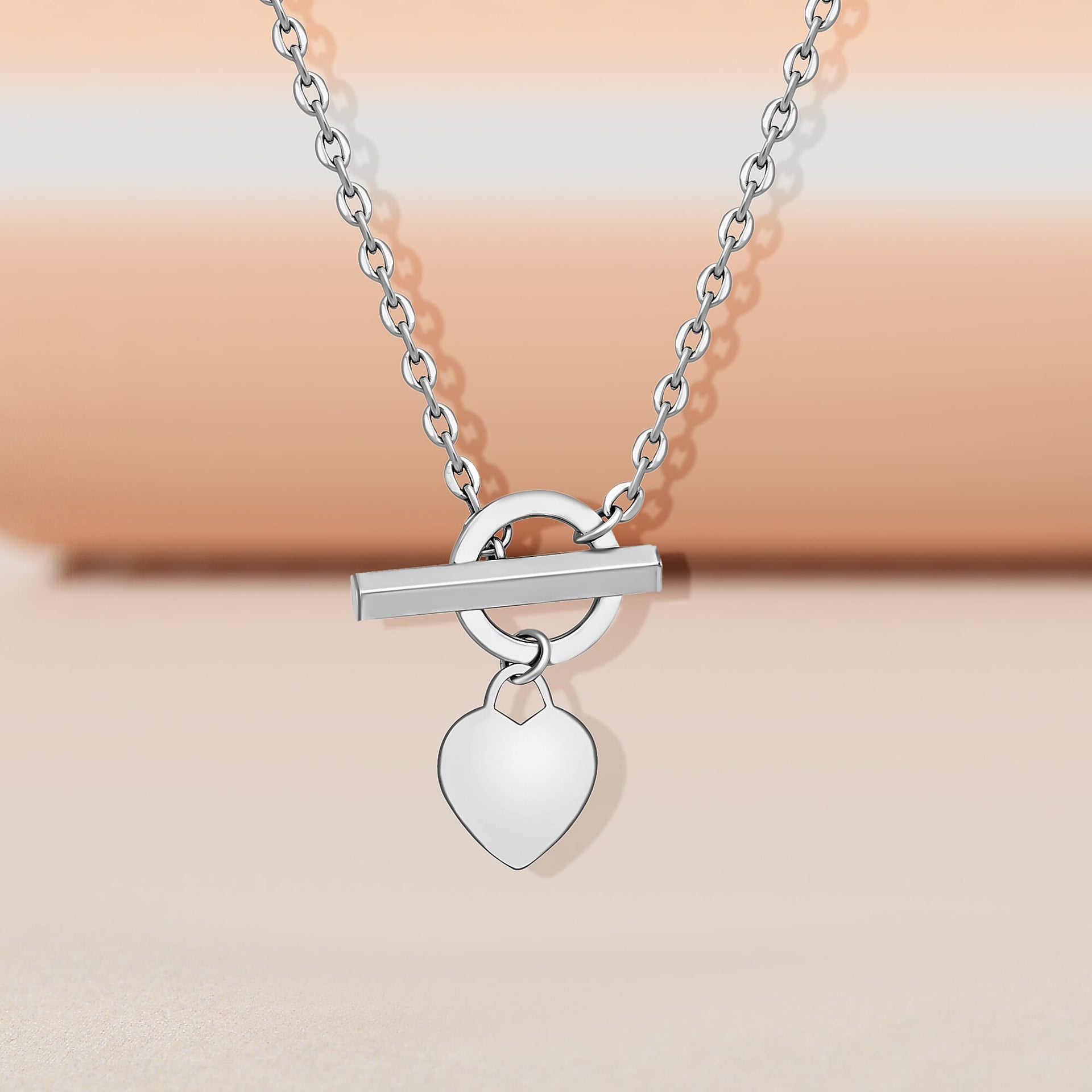 9K White Gold 13.4mm x 17.2mm Heart Charm T Bar Chain Necklace 18 Inch 7343602 2
