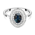 9K White Gold Ocean Teal Sapphire and Diamond Ring 1.22 Ct.