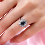 9K White Gold Ocean Teal Sapphire and Diamond Ring 1.22 Ct.