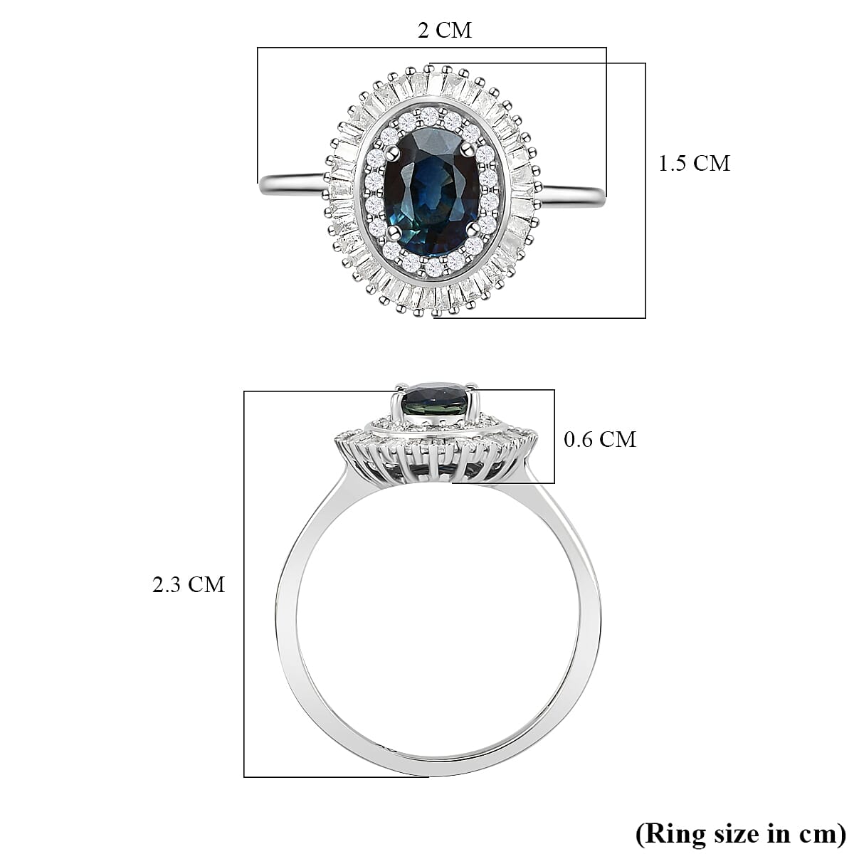 9K White Gold Ocean Blue Sapphire Halo Ring with Diamond 1.22 Ct. 8931692 6
