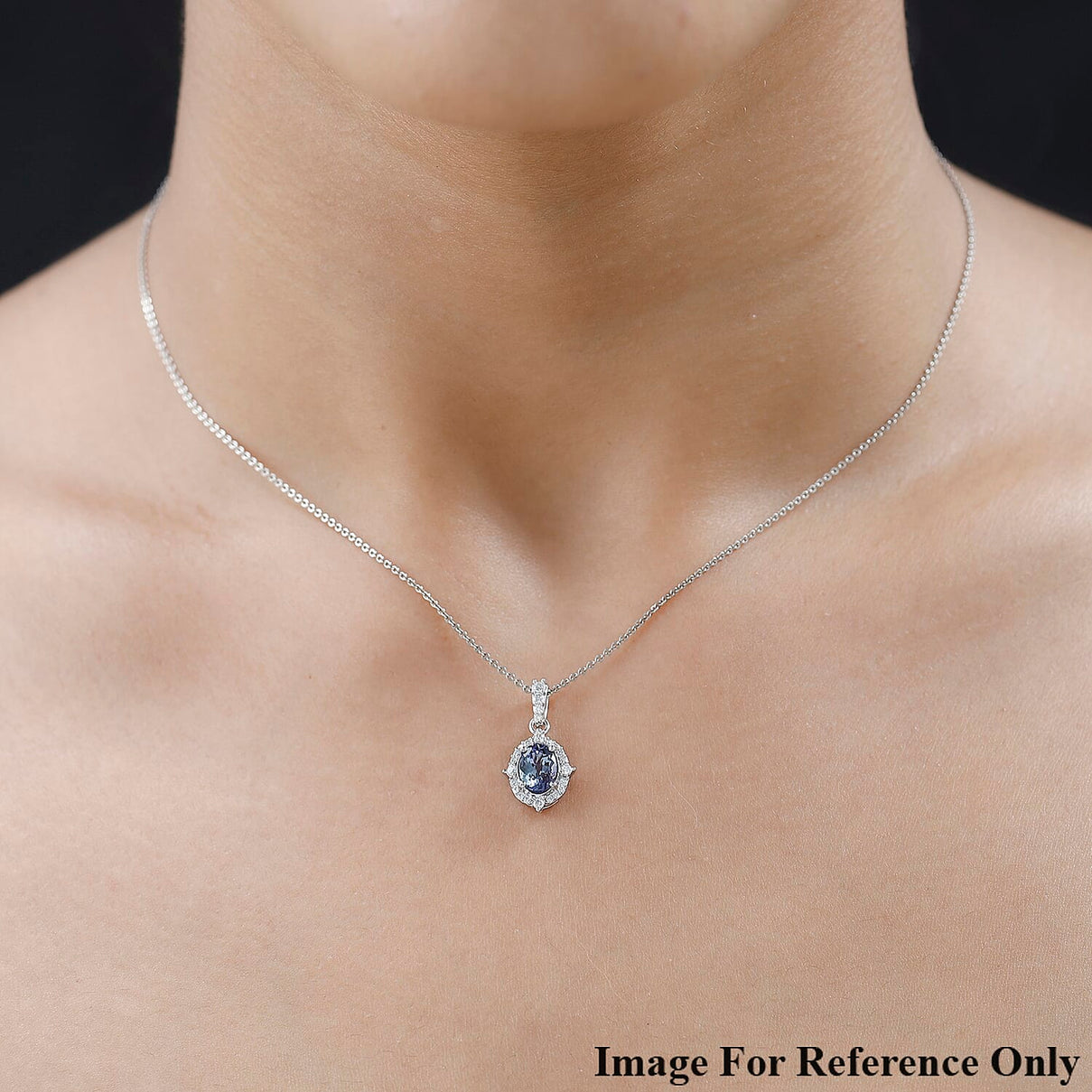 9K White Gold Peacock Tanzanite and Moissanite Halo Pendant 1.40 Ct. 7623879 1