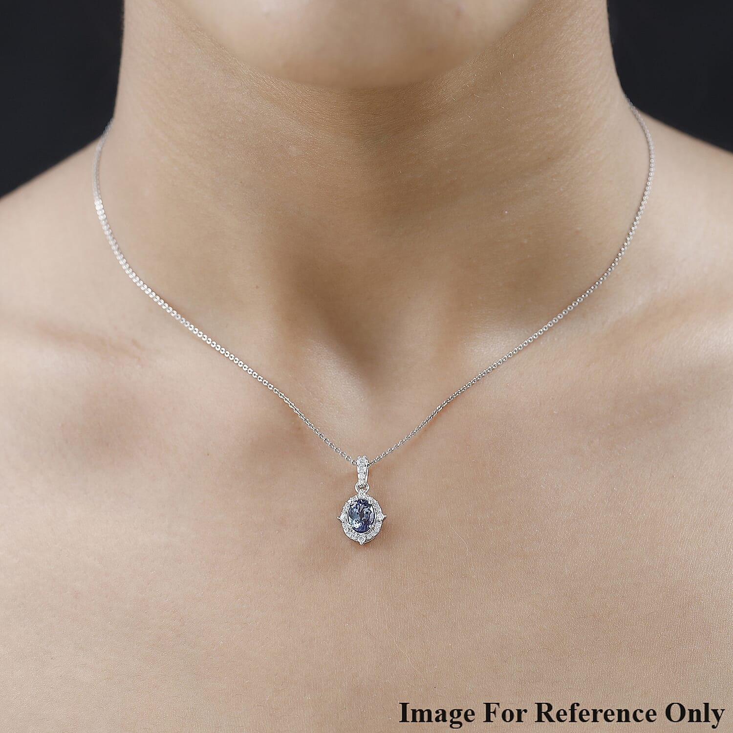 9K White Gold Peacock Tanzanite and Moissanite Halo Pendant 1.40 Ct. 7623879 1