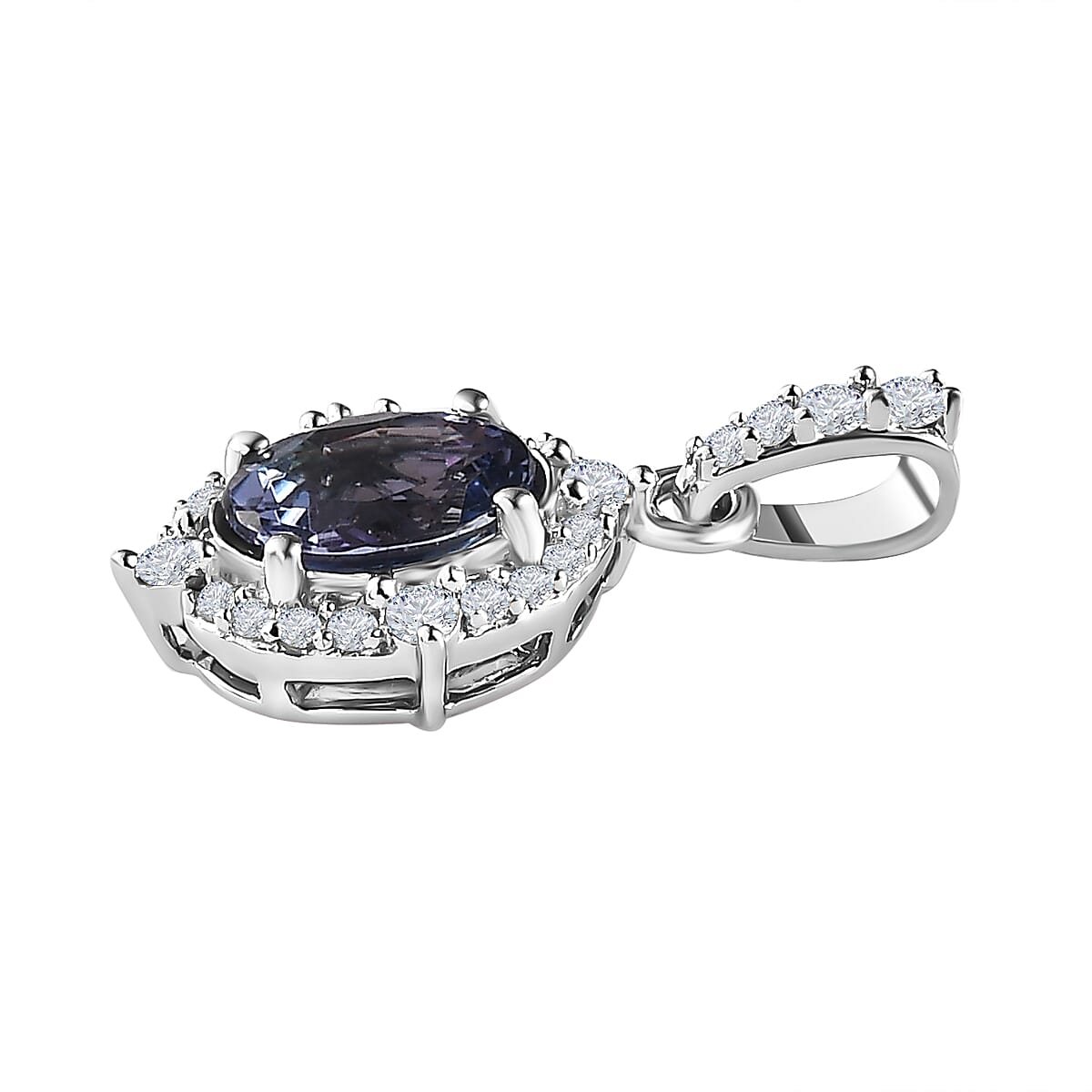 9K White Gold Peacock Tanzanite and Moissanite Halo Pendant 1.40 Ct. 7623879 3