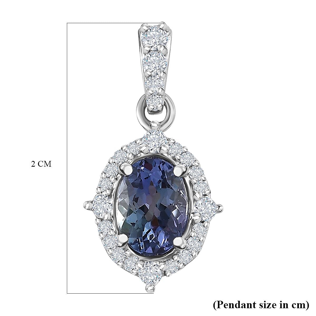 9K White Gold Peacock Tanzanite and Moissanite Halo Pendant 1.40 Ct. 7623879 5