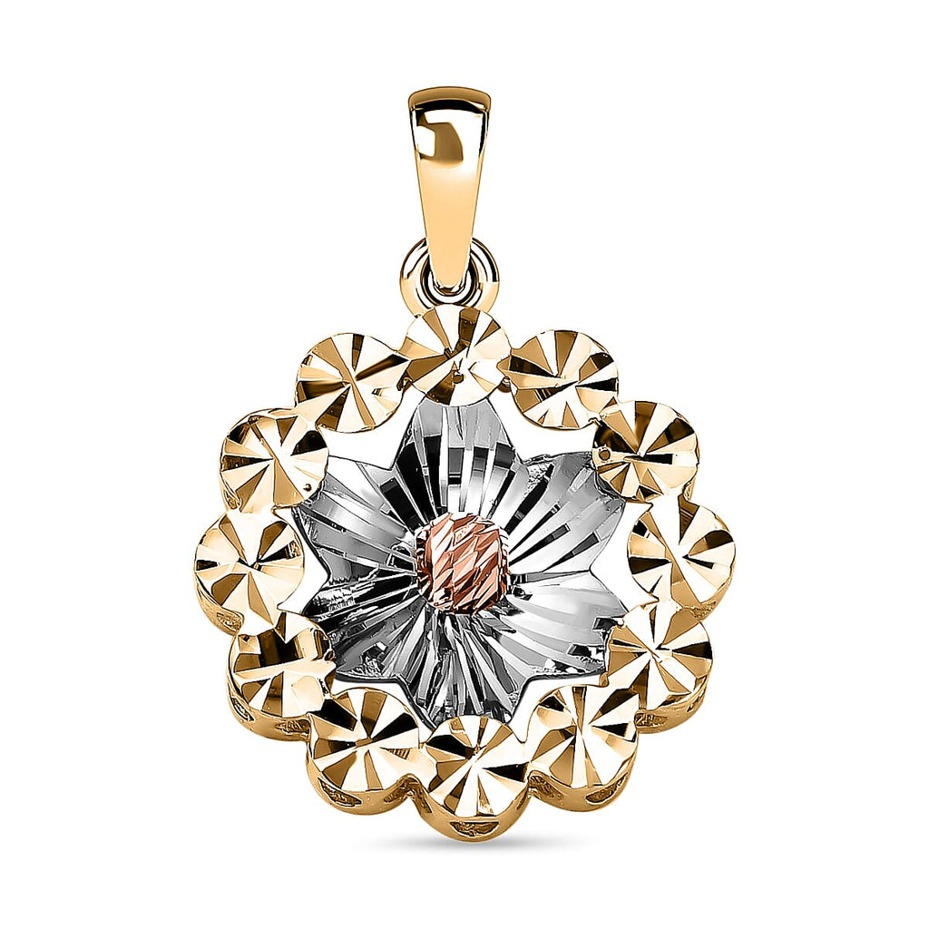 Vicenza Closeout - 9K White, Rose & Yellow Gold Floral Pendant