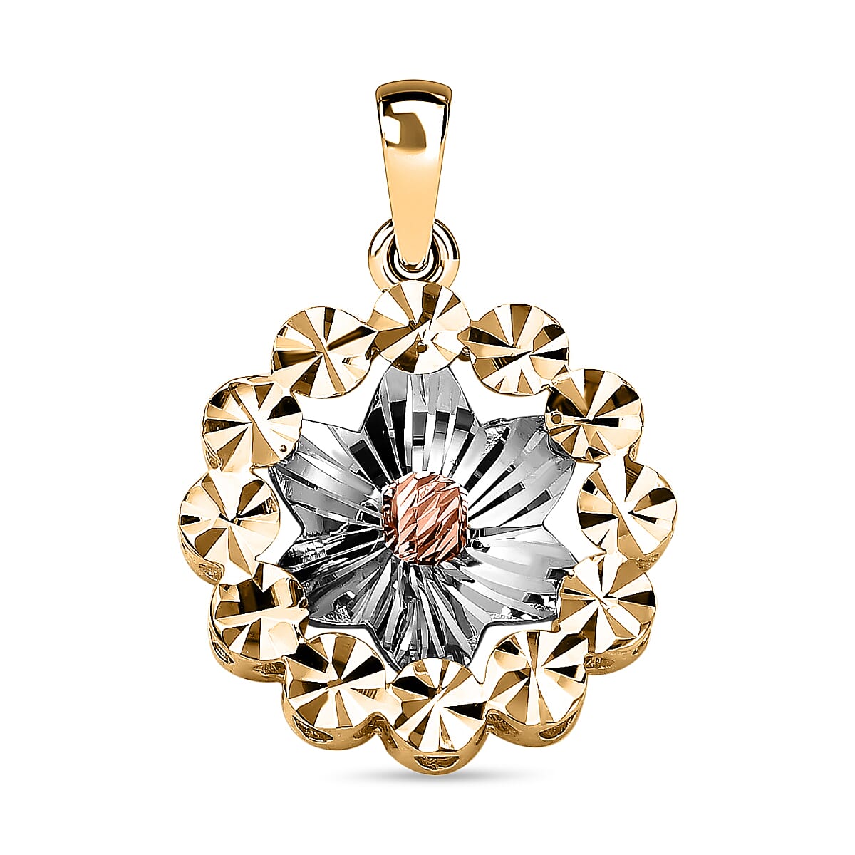 Vicenza Closeout - 9K White, Rose &amp; Yellow Gold Floral Pendant 7384187 0