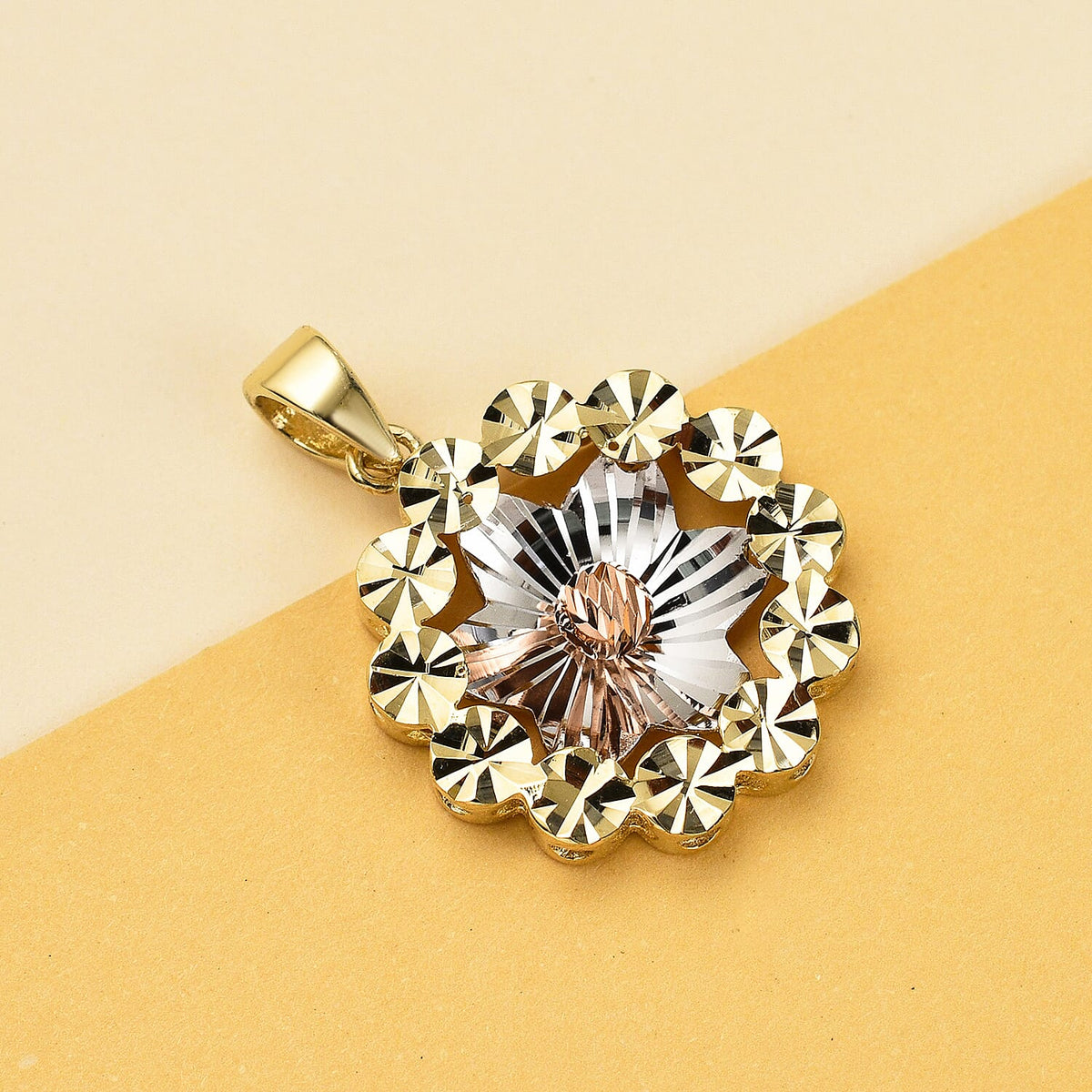 Vicenza Closeout - 9K White, Rose &amp; Yellow Gold Floral Pendant 7384187 1