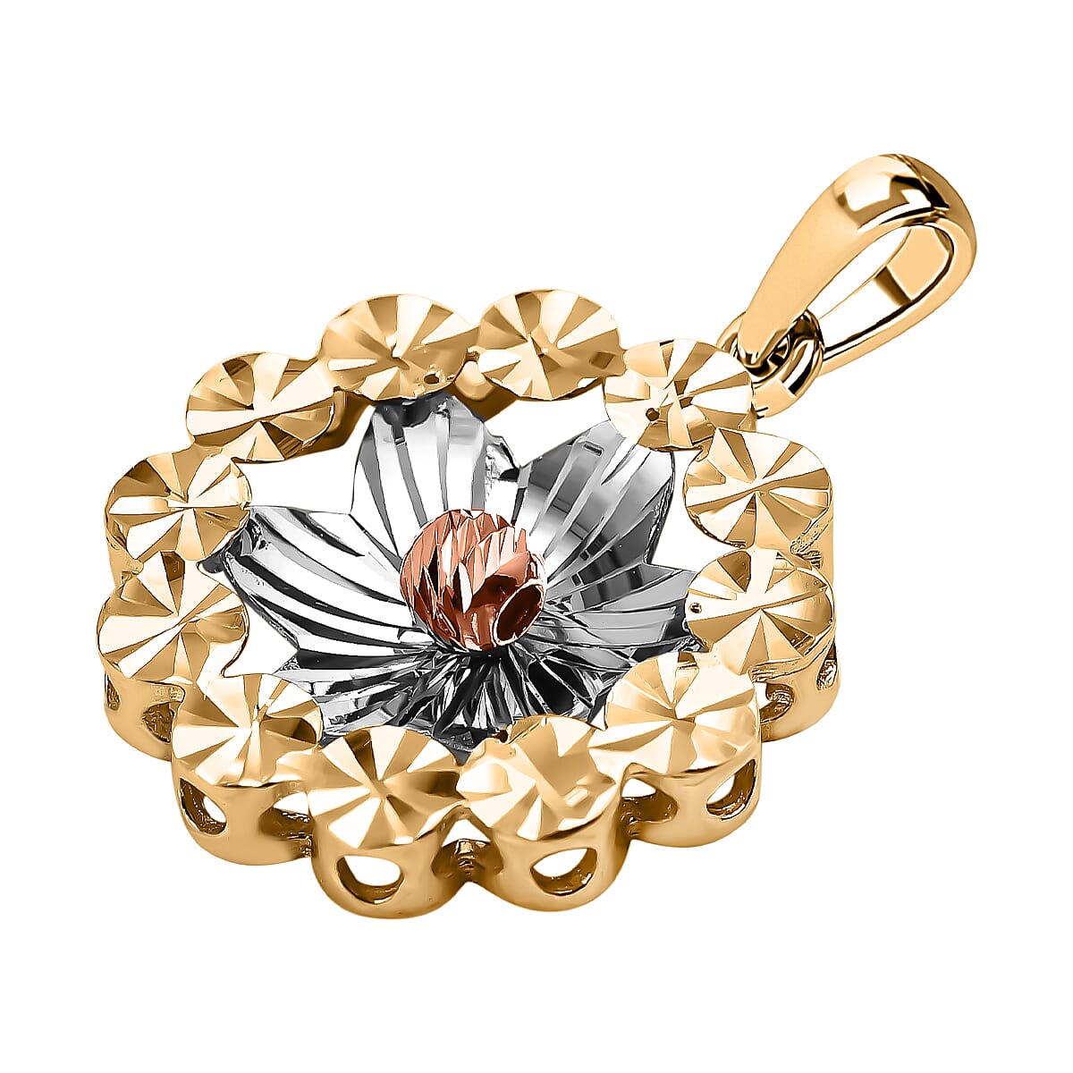 Vicenza Closeout - 9K White, Rose &amp; Yellow Gold Floral Pendant 7384187 3