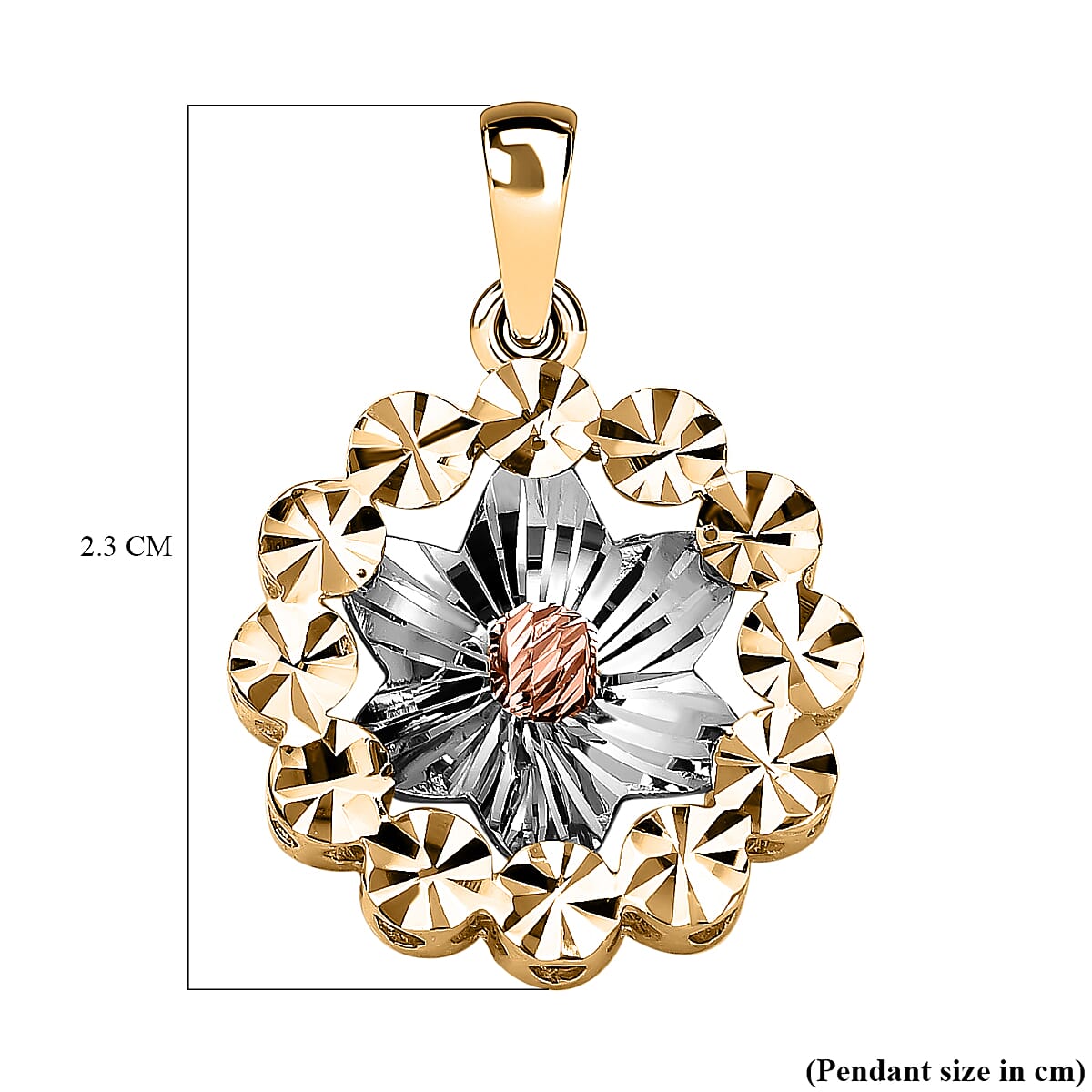 Vicenza Closeout - 9K White, Rose &amp; Yellow Gold Floral Pendant 7384187 4