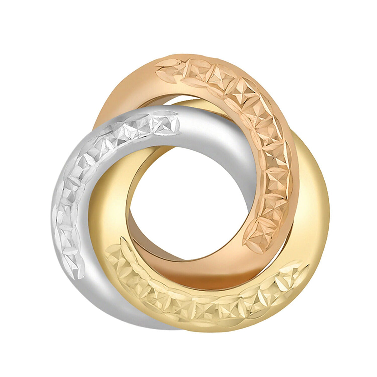 9K Three Colour Gold 15mm Diamond Cut Rings Pendant 7343910 0