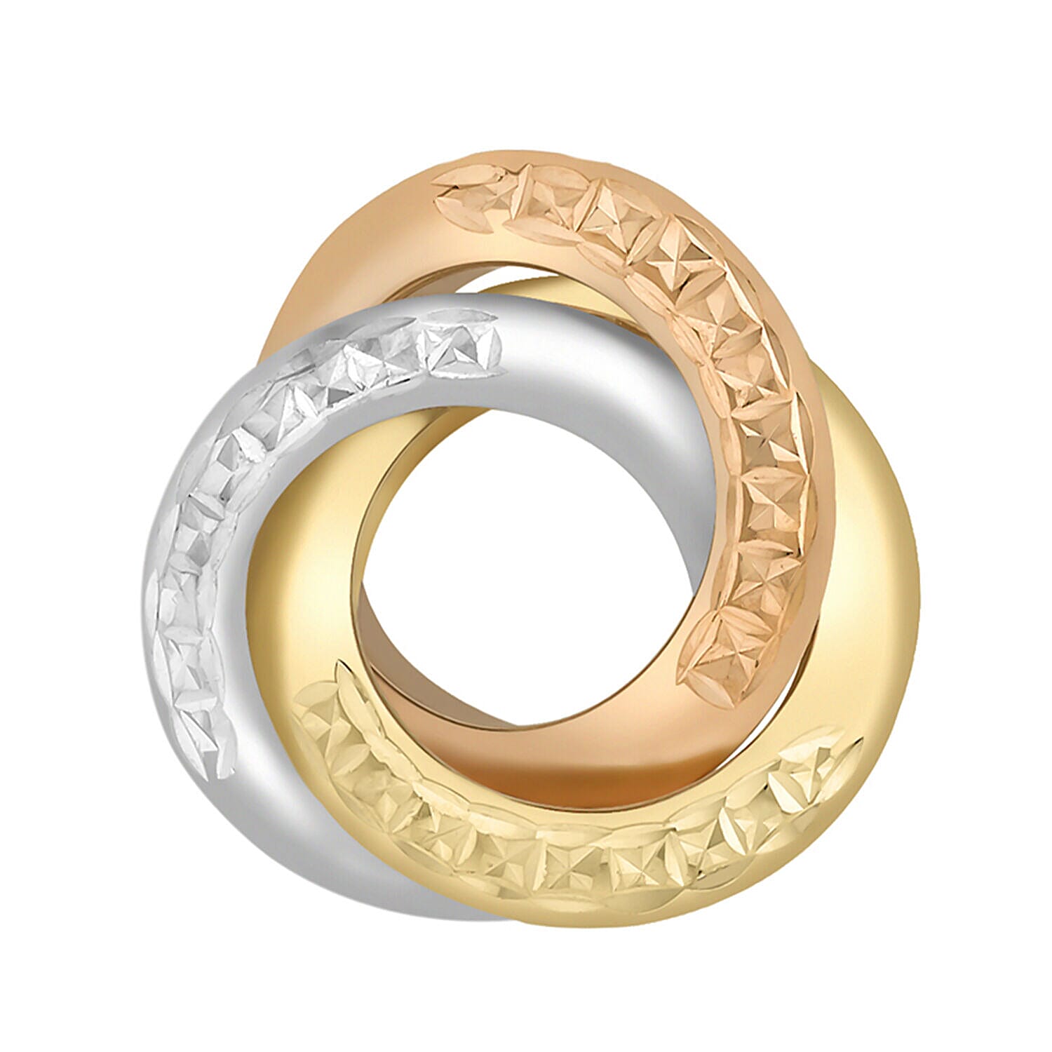 9K Three Colour Gold 15mm Diamond Cut Rings Pendant 7343910 0