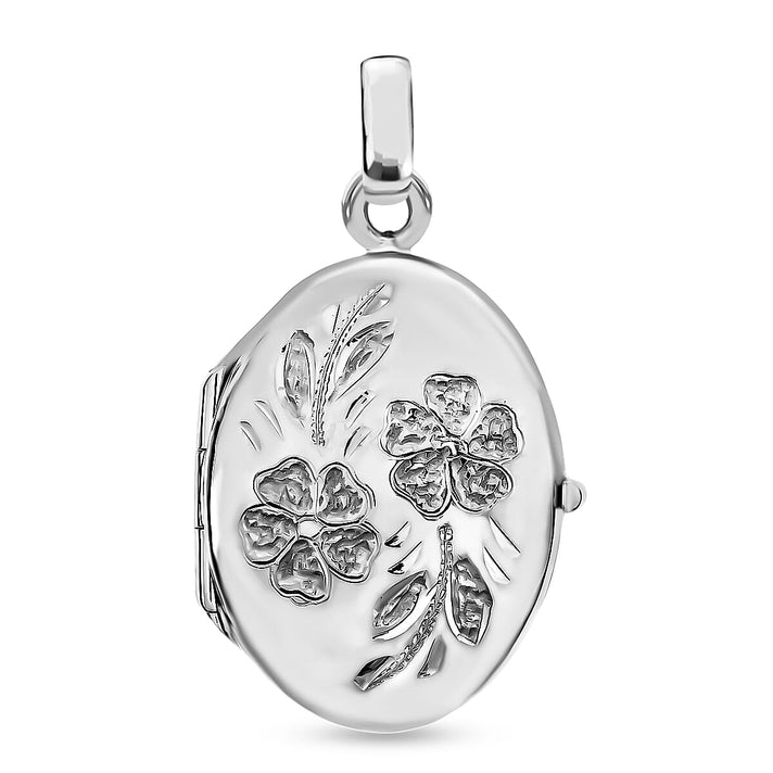 9K White Gold 17mm x 24mm Daisy Detail Oval Locket 7343914 1