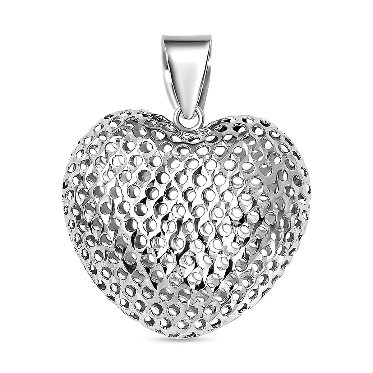 9K White Gold Puff Mesh Heart Pendant 7607546 0